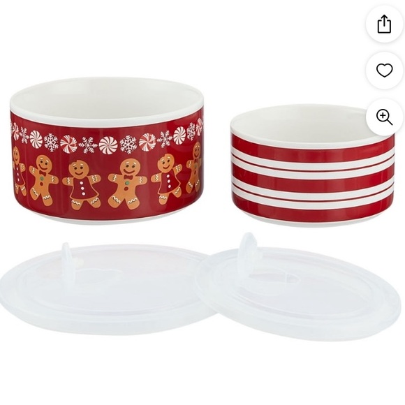 New 4-Piece Gingerbread & Peppermints Glazed Stoneware Bake & Store Containers - Picture 5 of 7